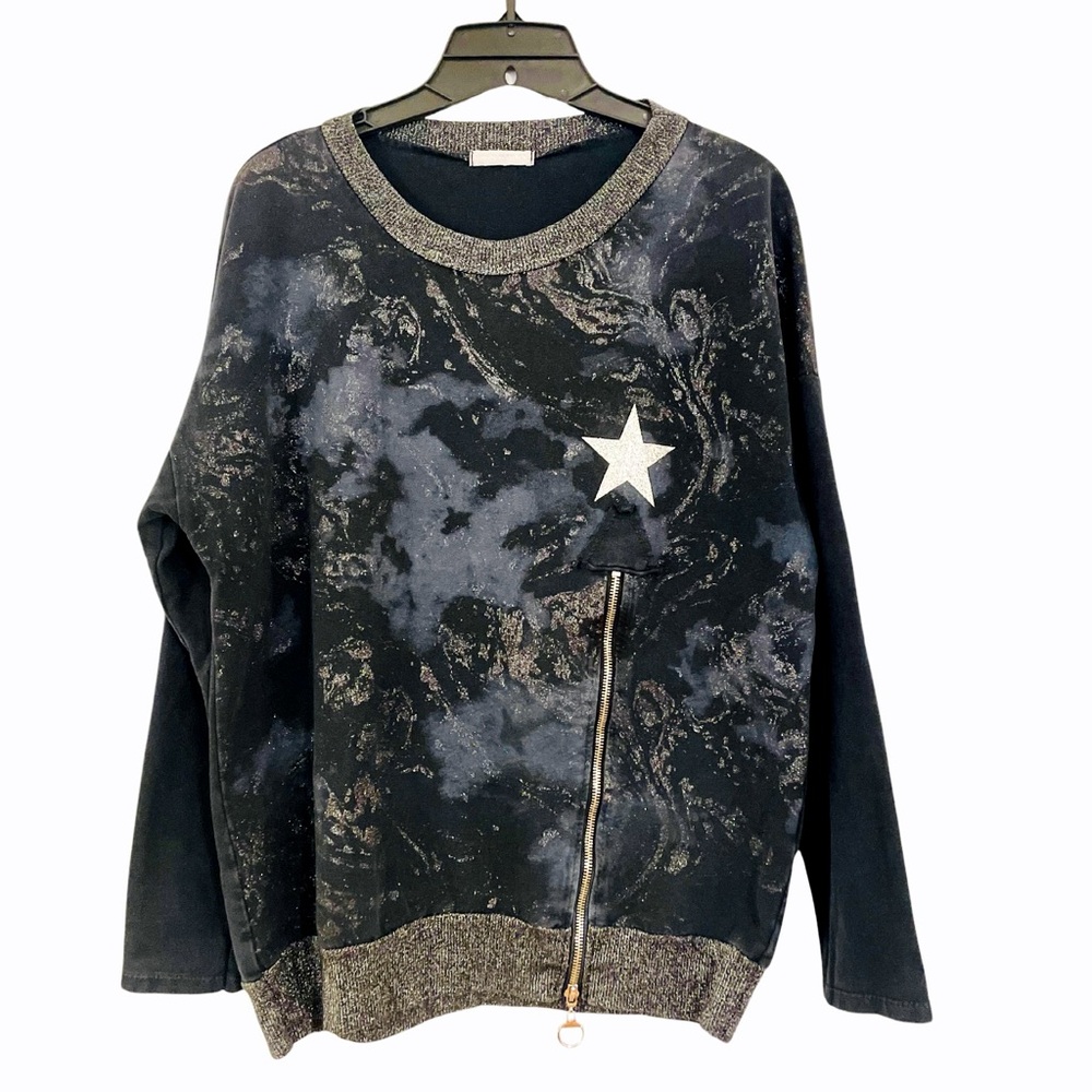 RARE! “Made in Italy” Metallic Swirl & Star Sweater w/Zip Detail Size M/L